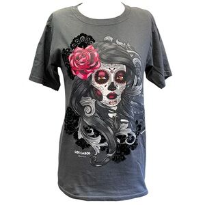 KARANI ART Mens Sz S DIA DE LOS MUERTOS Lady Gray Los Cabos Mexico T-Shirt 3D